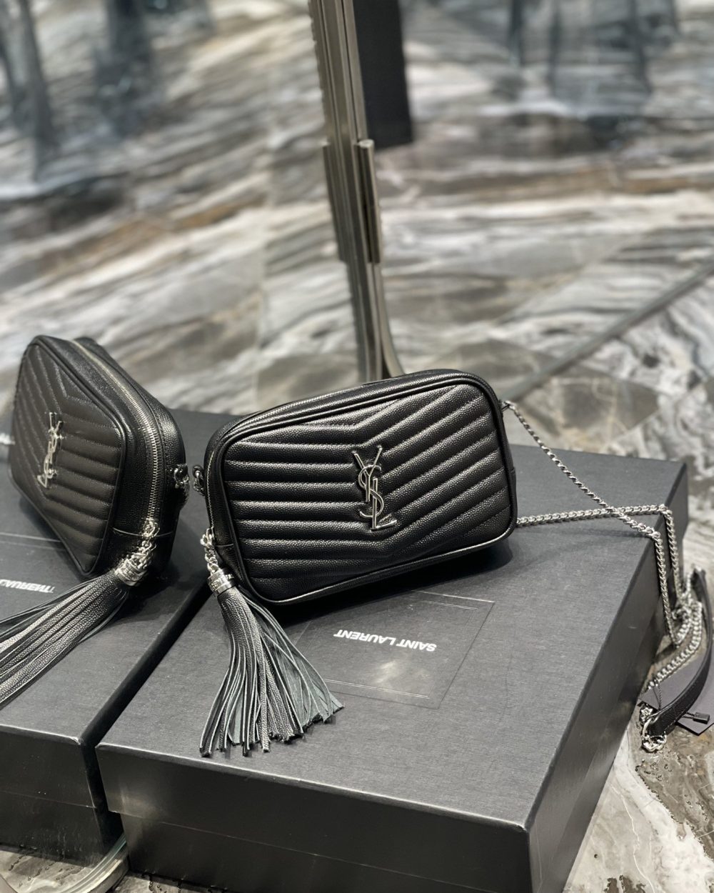 [REP 1:1] Saint Laurent Lou Mini Bag Black In Quilted Grain De Poudre With Silver Toned Hardware For Women 7.4in/19cm YSl 6125791GF021000