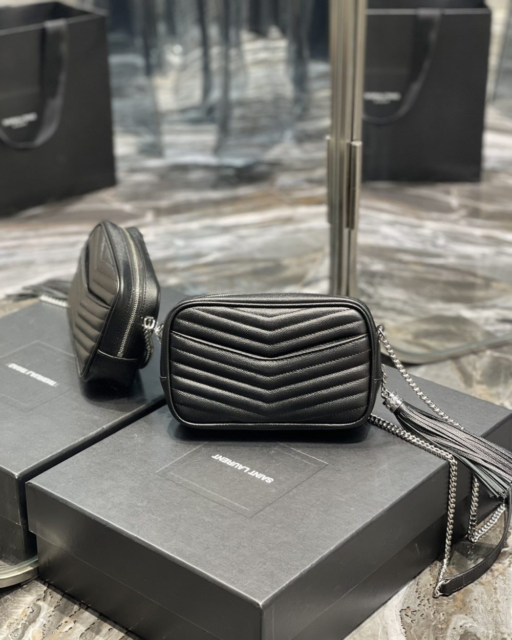 [REP 1:1] Saint Laurent Lou Mini Bag Black In Quilted Grain De Poudre With Silver Toned Hardware For Women 7.4in/19cm YSl 6125791GF021000