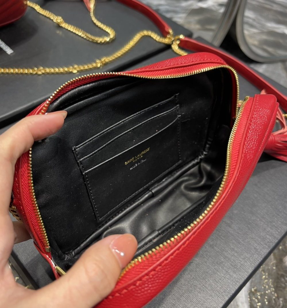 [REP 1:1] Saint Laurent Lou Mini Bag Red In Quilted Grain De Poudre With Gold Hardware For Women 7.4in/19cm YSl 6125791GF076008