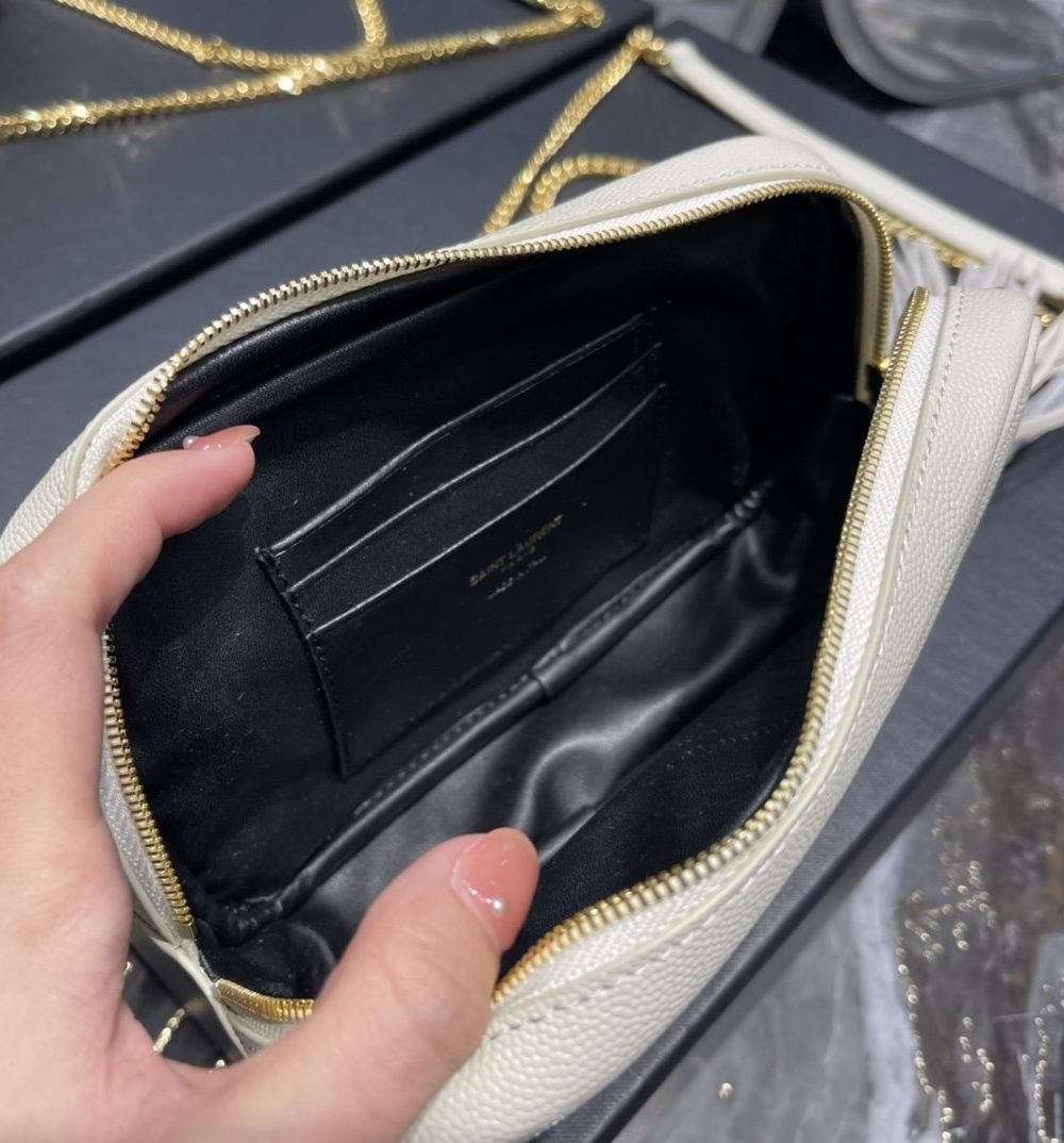 [REP 1:1] Saint Laurent Lou Mini Bag White In Quilted Grain De Poudre With Gold Hardware For Women 7.4in/19cm YSl 6125791GF019207