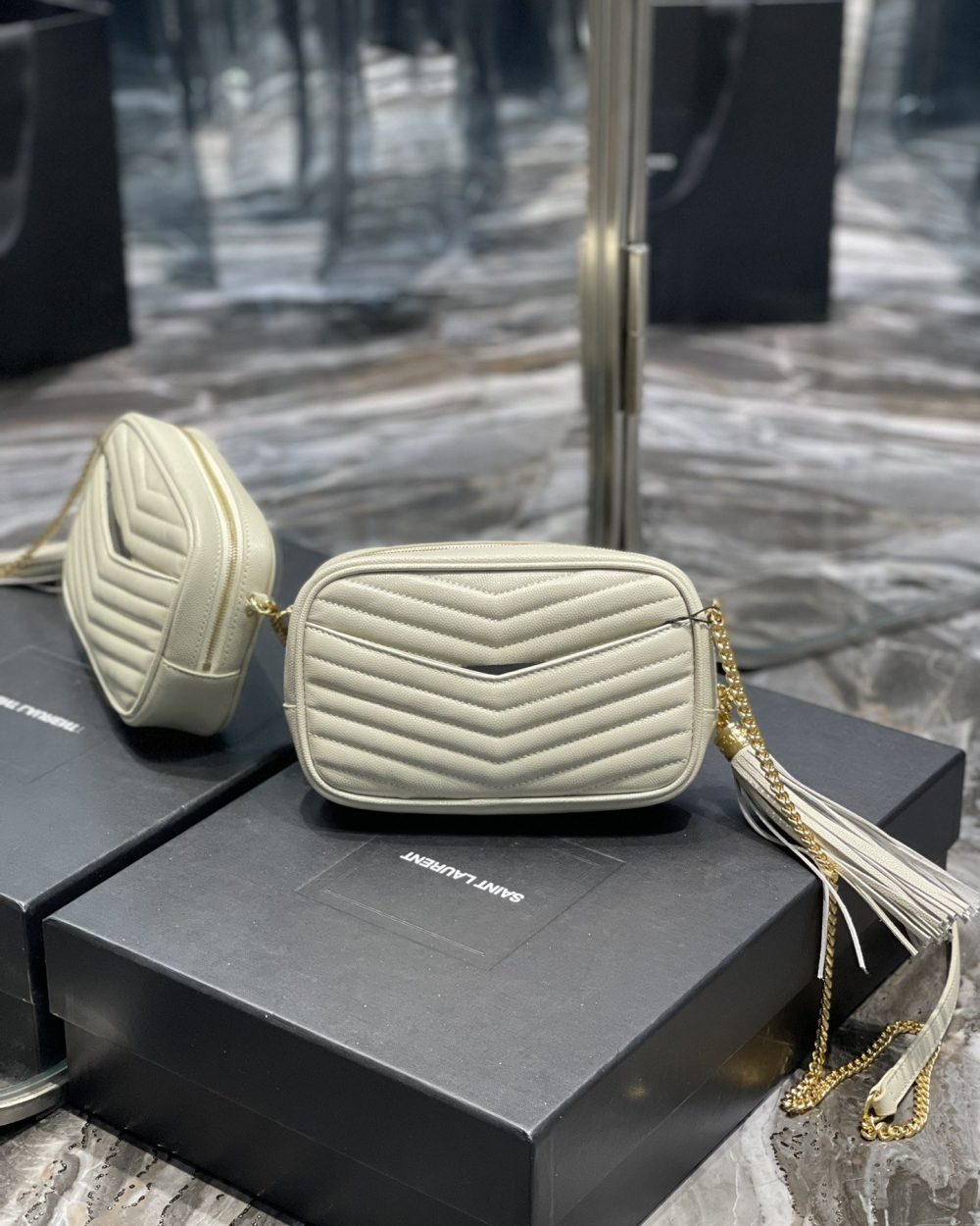 [REP 1:1] Saint Laurent Lou Mini Bag White In Quilted Grain De Poudre With Gold Hardware For Women 7.4in/19cm YSl 6125791GF019207