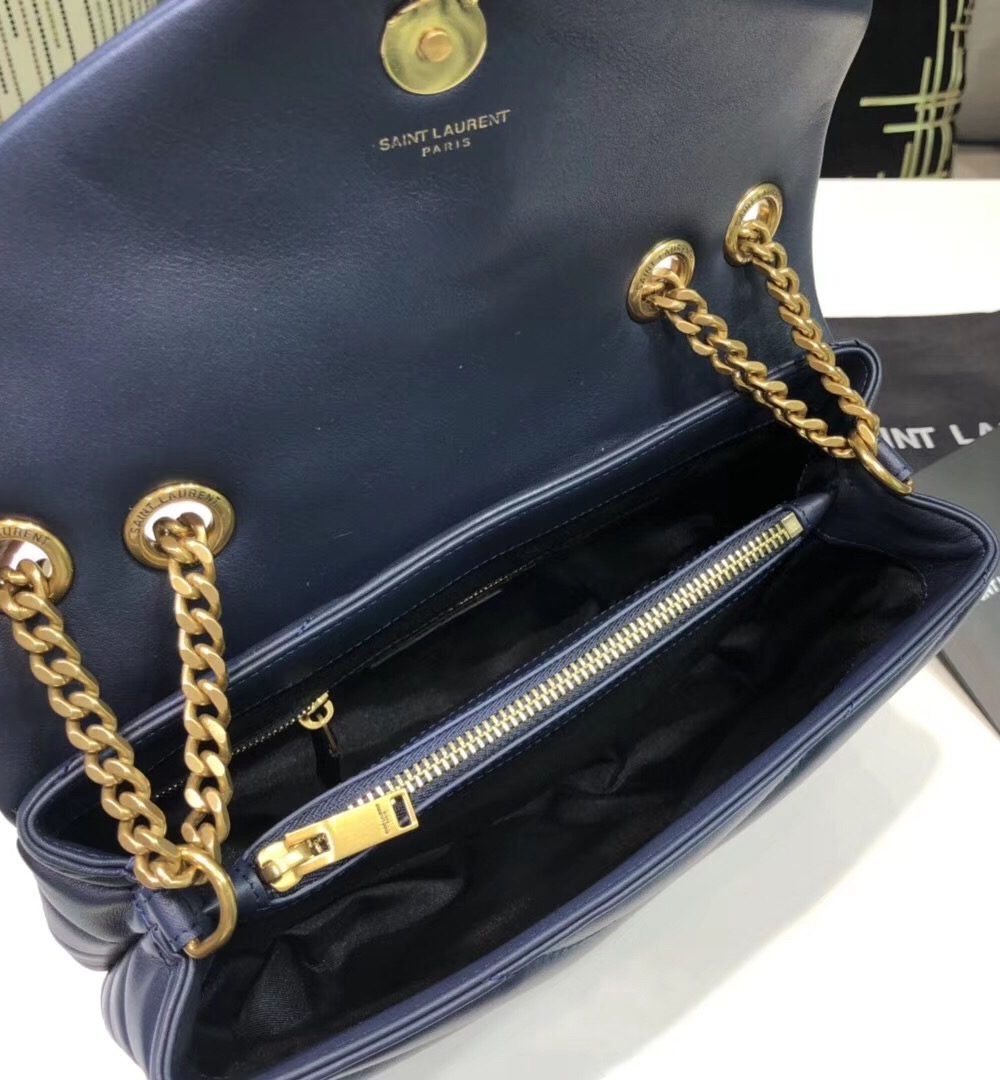 [REP 1:1] Saint Laurent Loulou Small Chain Bag In Matelassé "Y" Blue For Women 9.8in/23cm YSL 494699DV7274147