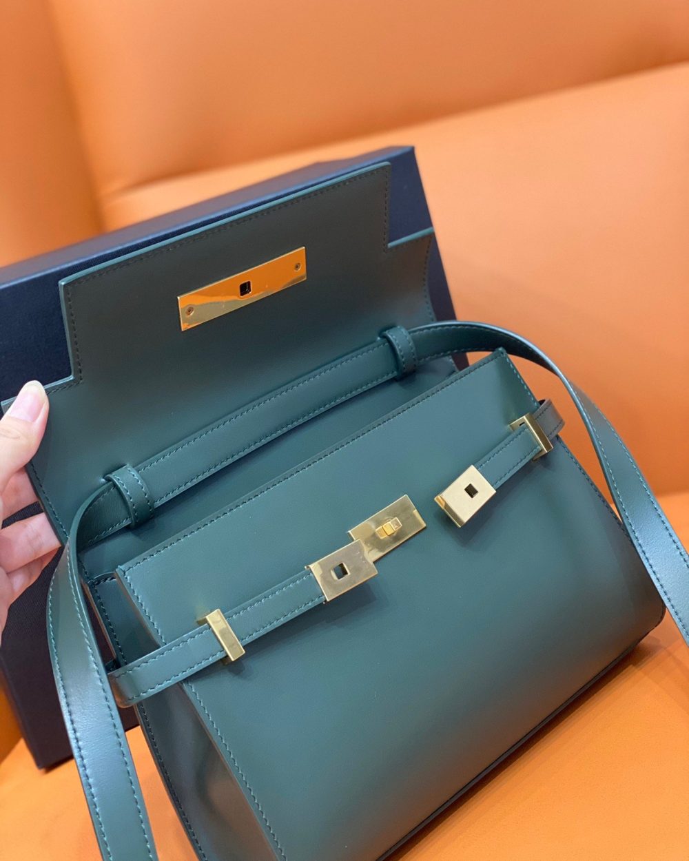 [REP 1:1] Saint Laurent Manhattan Small Shoulder Bag Dark Green For Women 9.4in/24cm YSL