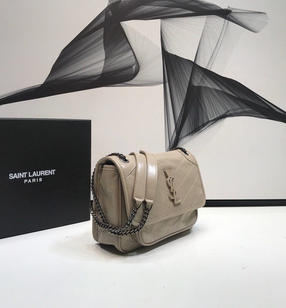 [REP 1:1] Saint Laurent Niki Baby Chain Bag In Crinkled Vintage Beige For Women 8.2in/21cm YSL 6331600EN049956