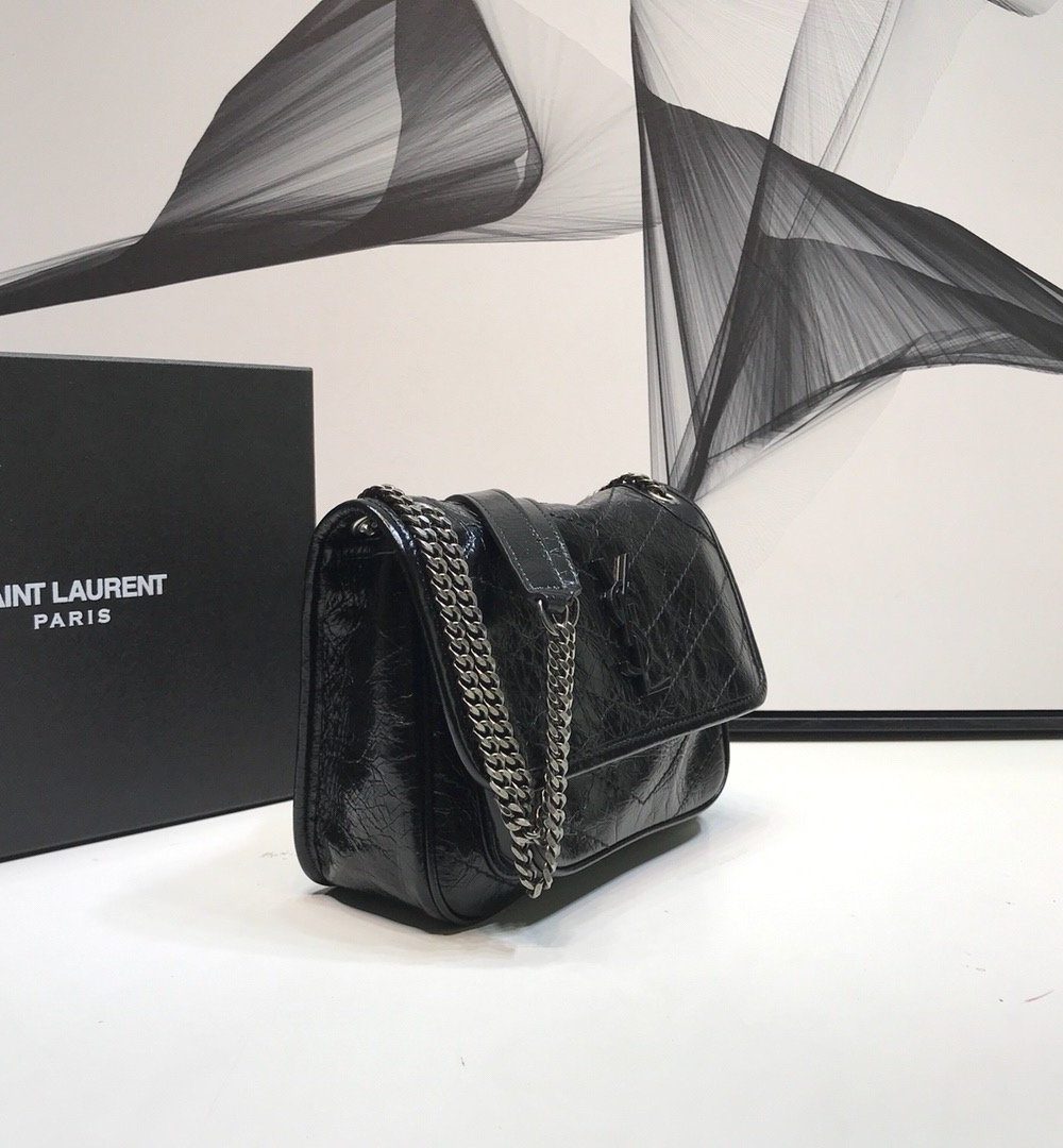 [REP 1:1] Saint Laurent Niki Baby Chain Bag In Crinkled Vintage Black For Women 8.2in/21cm YSL 6331600EN041000