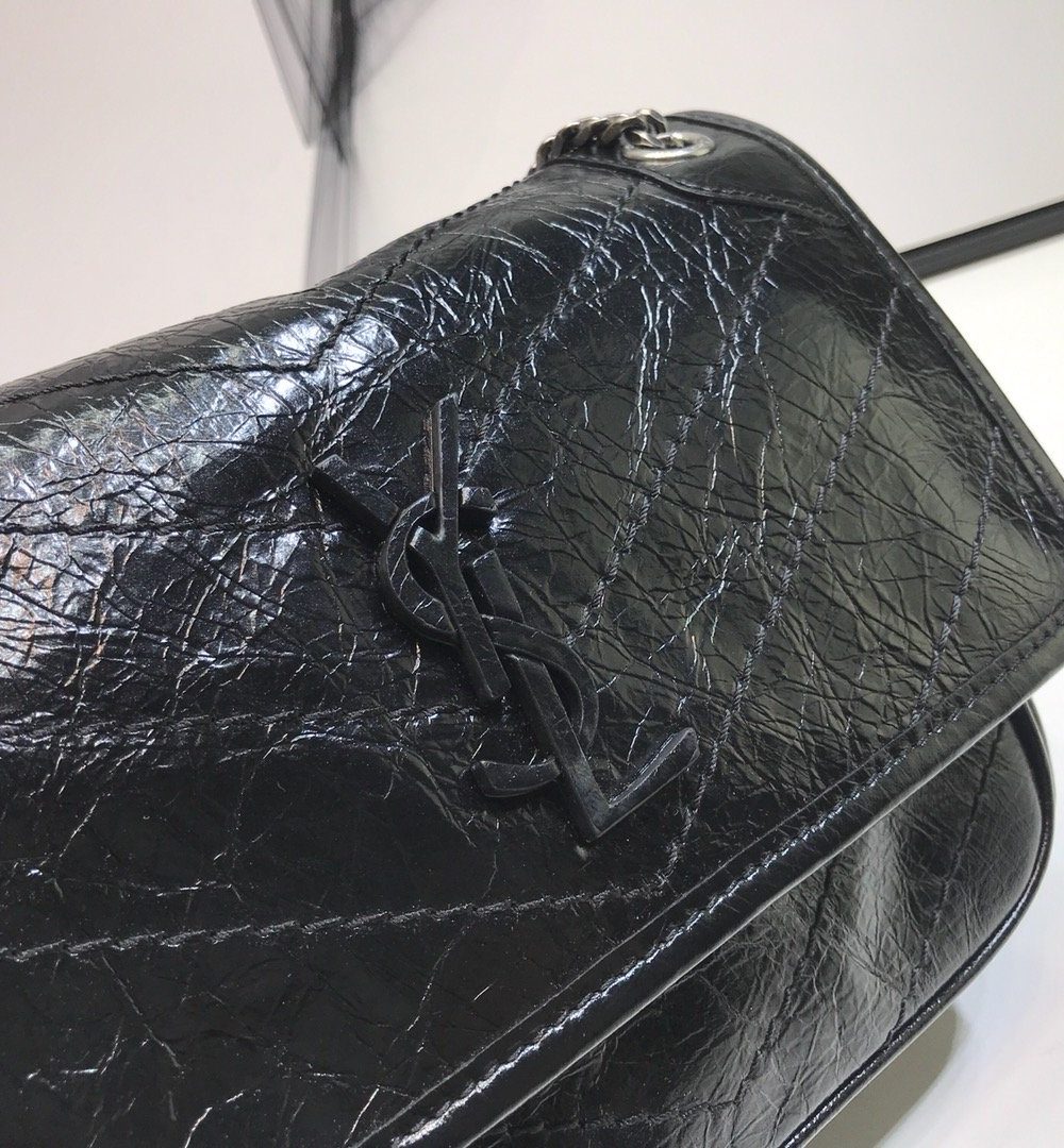 [REP 1:1] Saint Laurent Niki Baby Chain Bag In Crinkled Vintage Black For Women 8.2in/21cm YSL 6331600EN041000