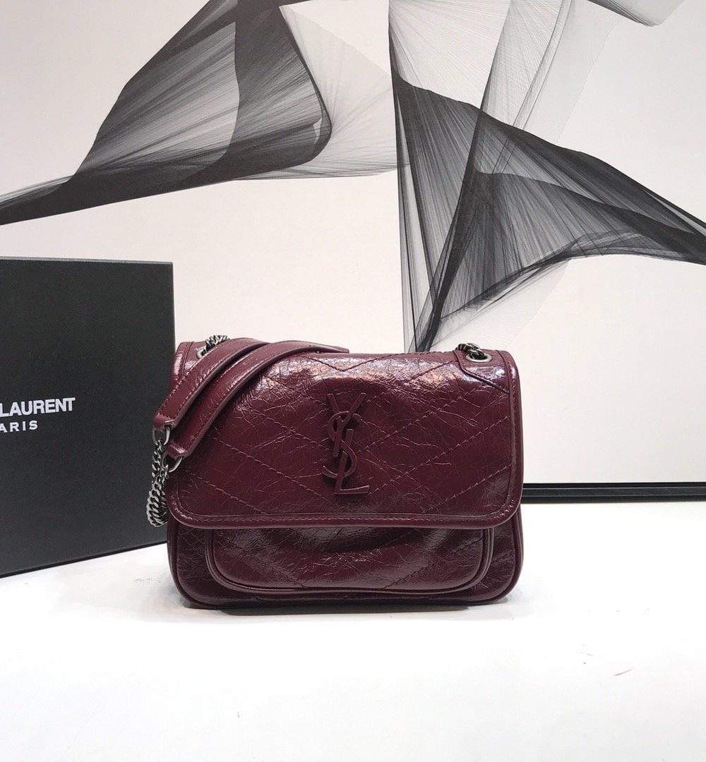 [REP 1:1] Saint Laurent Niki Baby Chain Bag In Crinkled Vintage  Burgundy For Women 8.2in/21cm YSL 6331600EN046475