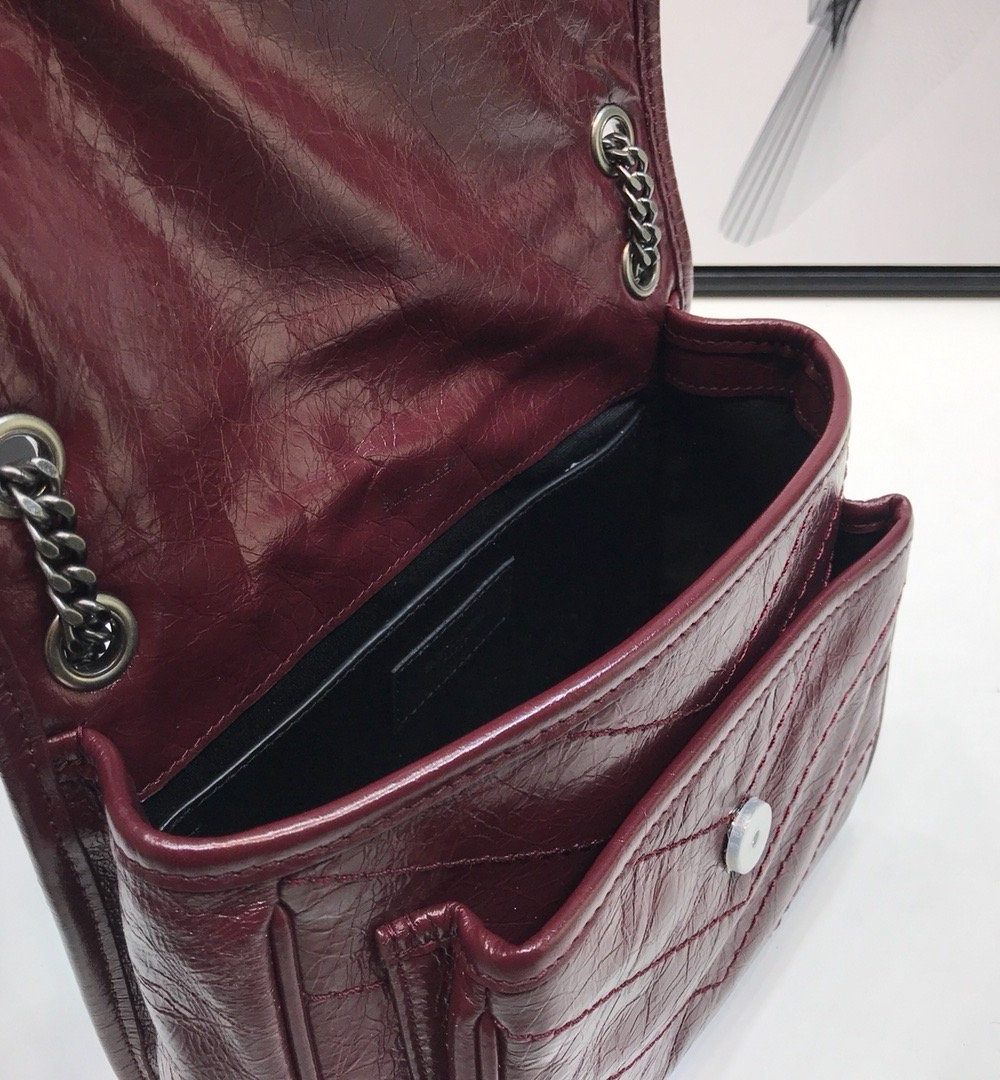 [REP 1:1] Saint Laurent Niki Baby Chain Bag In Crinkled Vintage  Burgundy For Women 8.2in/21cm YSL 6331600EN046475