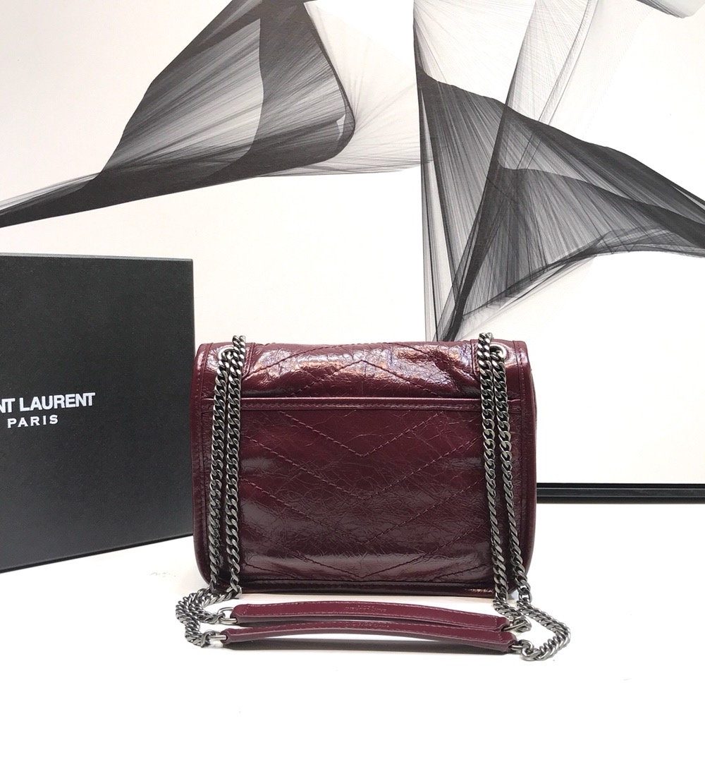 [REP 1:1] Saint Laurent Niki Baby Chain Bag In Crinkled Vintage  Burgundy For Women 8.2in/21cm YSL 6331600EN046475