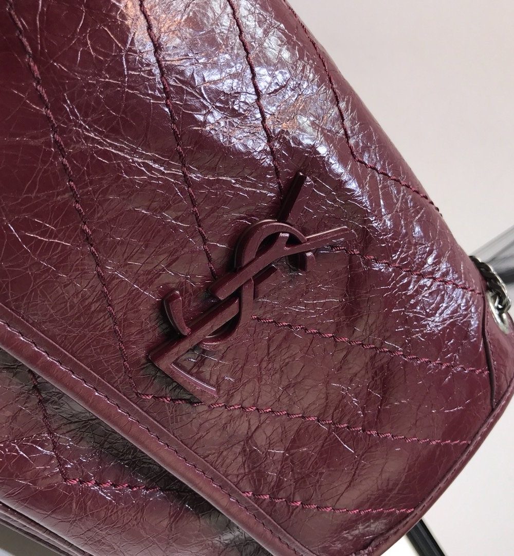 [REP 1:1] Saint Laurent Niki Baby Chain Bag In Crinkled Vintage  Burgundy For Women 8.2in/21cm YSL 6331600EN046475