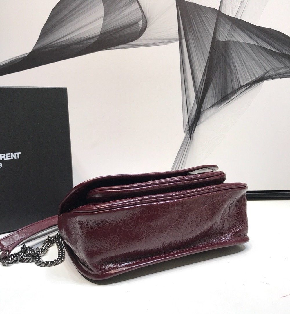 [REP 1:1] Saint Laurent Niki Baby Chain Bag In Crinkled Vintage  Burgundy For Women 8.2in/21cm YSL 6331600EN046475