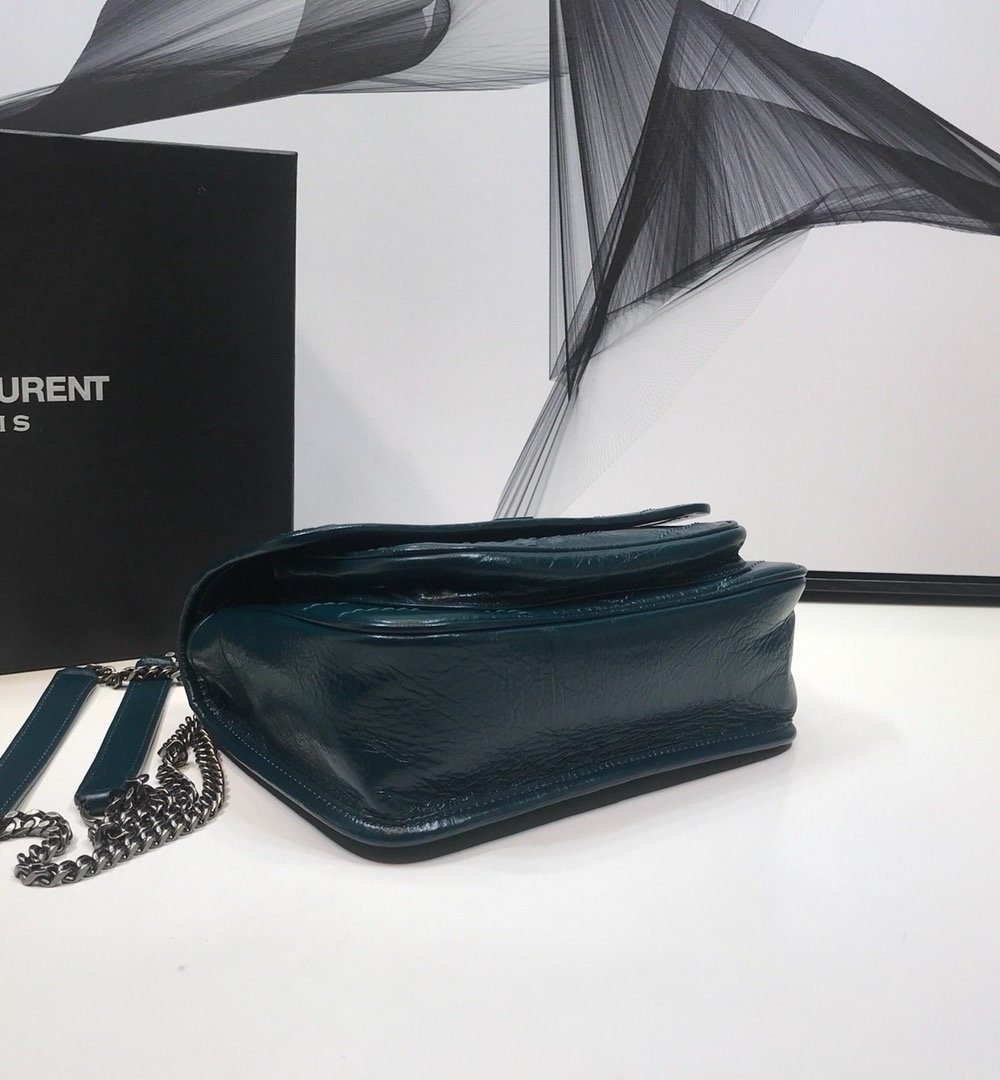 [REP 1:1] Saint Laurent Niki Baby Chain Bag In Crinkled Vintage Dark Green For Women 8.2in/21cm YSL