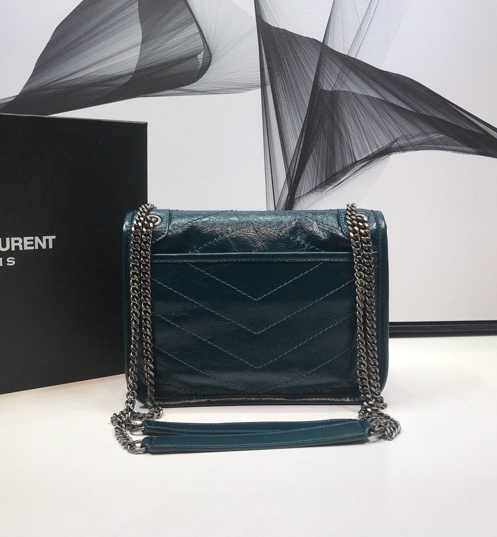 [REP 1:1] Saint Laurent Niki Baby Chain Bag In Crinkled Vintage Dark Green For Women 8.2in/21cm YSL