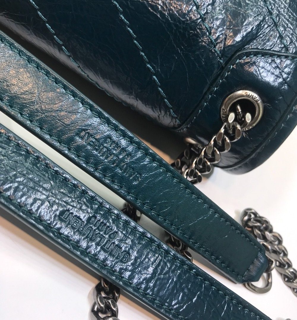 [REP 1:1] Saint Laurent Niki Baby Chain Bag In Crinkled Vintage Dark Green For Women 8.2in/21cm YSL