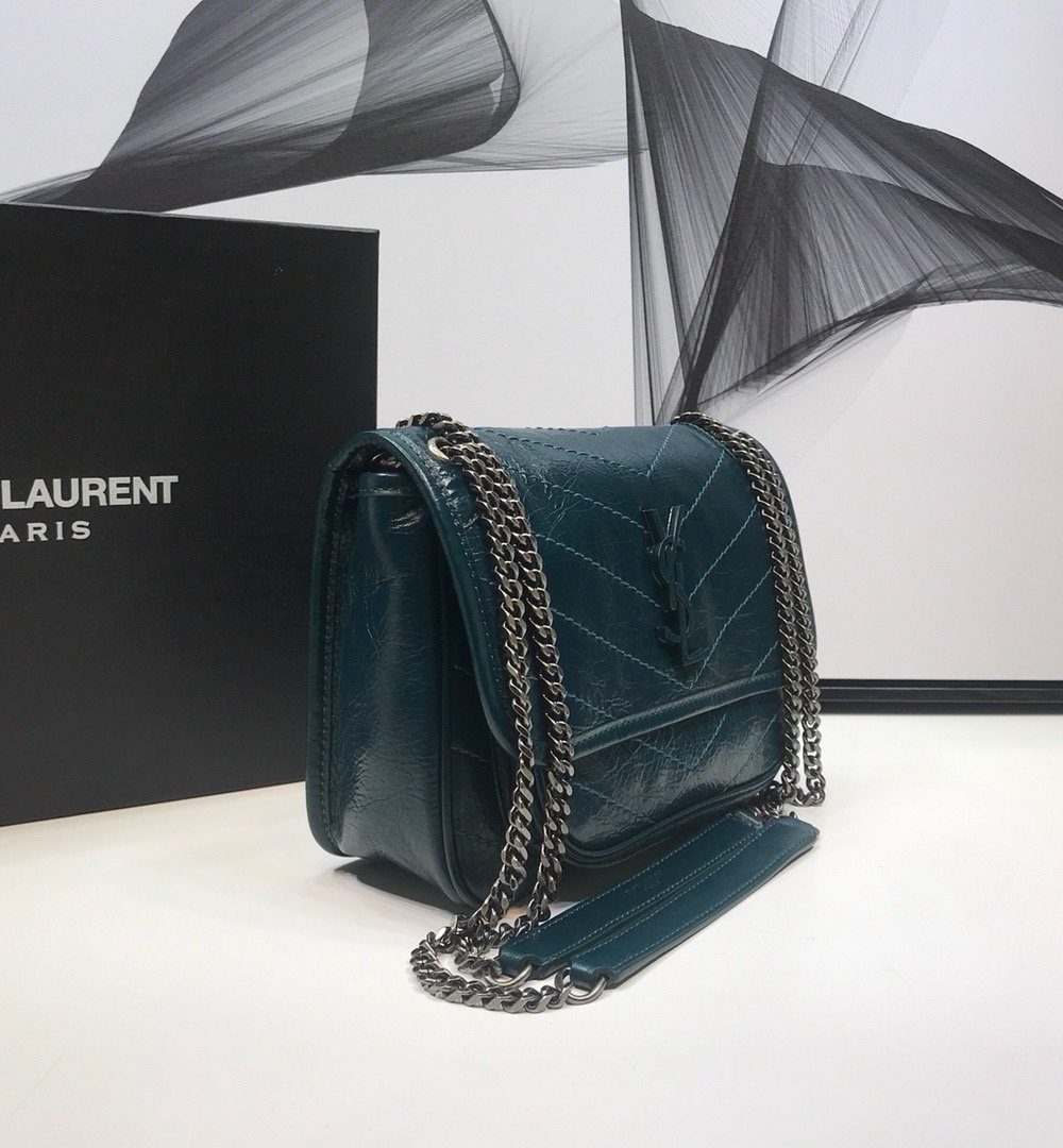 [REP 1:1] Saint Laurent Niki Baby Chain Bag In Crinkled Vintage Dark Green For Women 8.2in/21cm YSL