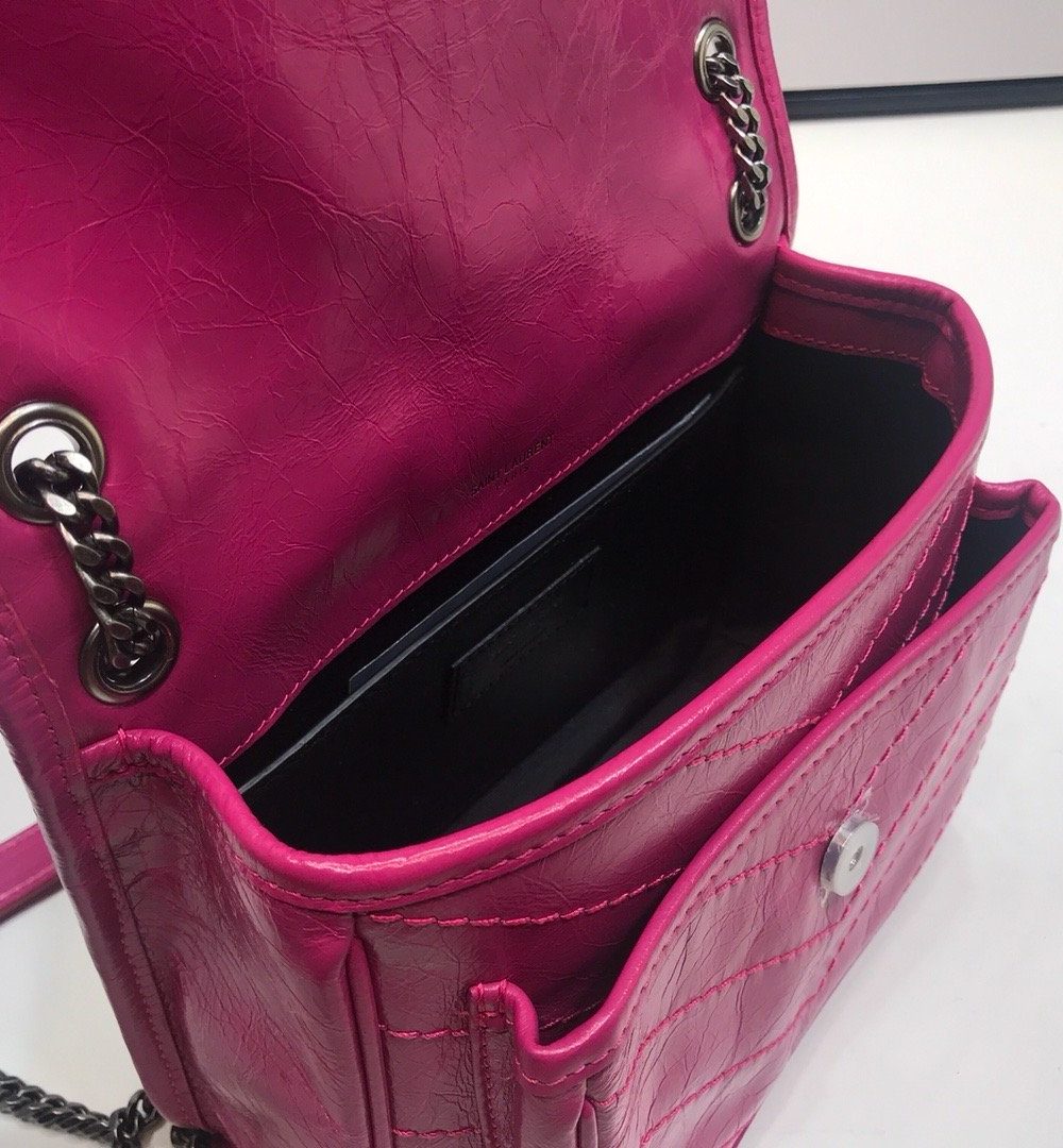 [REP 1:1] Saint Laurent Niki Baby Chain Bag In Crinkled Vintage Dark Pink For Women 8.2in/21cm YSL