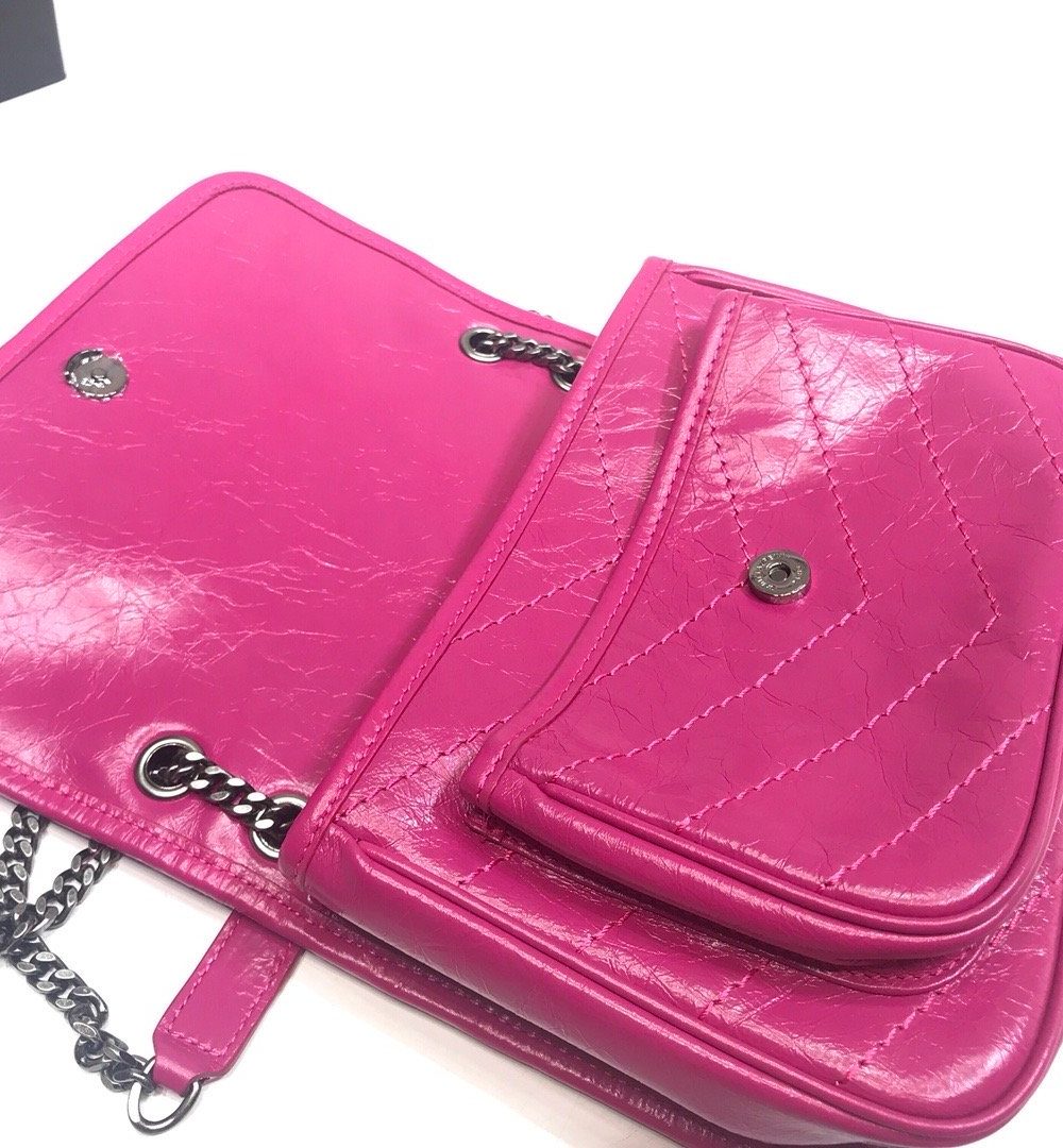 [REP 1:1] Saint Laurent Niki Baby Chain Bag In Crinkled Vintage Dark Pink For Women 8.2in/21cm YSL