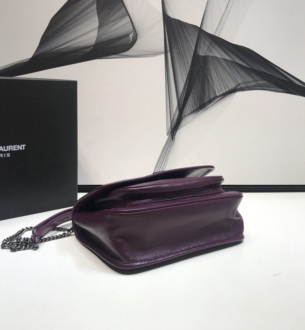 [REP 1:1] Saint Laurent Niki Baby Chain Bag In Crinkled Vintage Dark Violet For Women 8.2in/21cm YSL