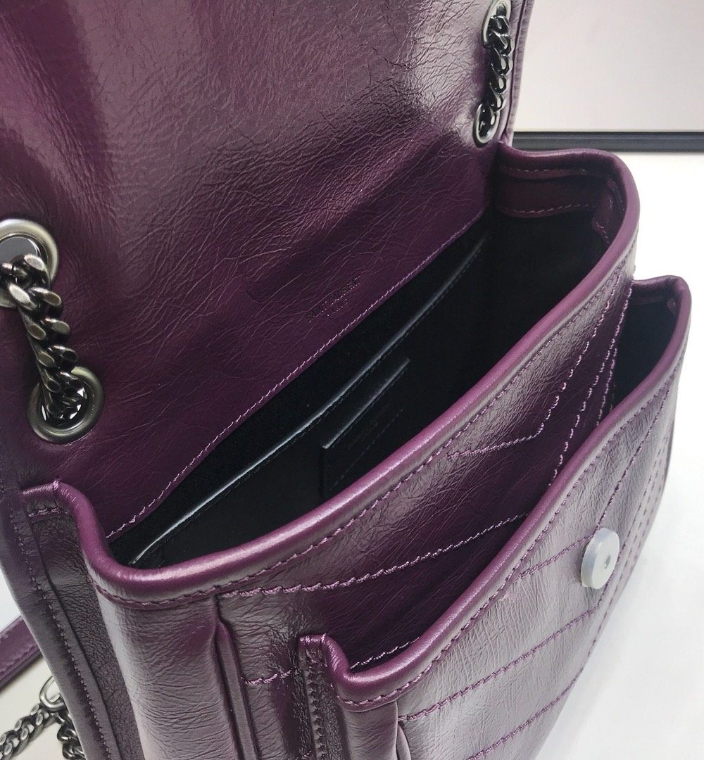 [REP 1:1] Saint Laurent Niki Baby Chain Bag In Crinkled Vintage Dark Violet For Women 8.2in/21cm YSL