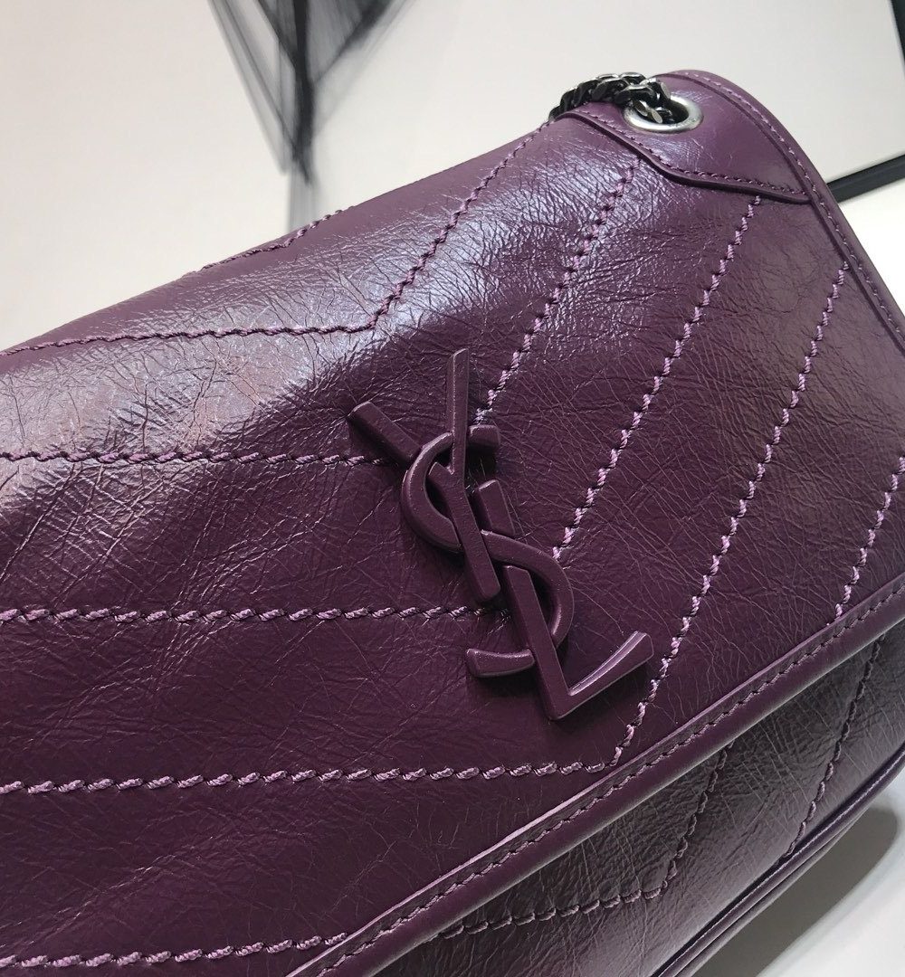 [REP 1:1] Saint Laurent Niki Baby Chain Bag In Crinkled Vintage Dark Violet For Women 8.2in/21cm YSL