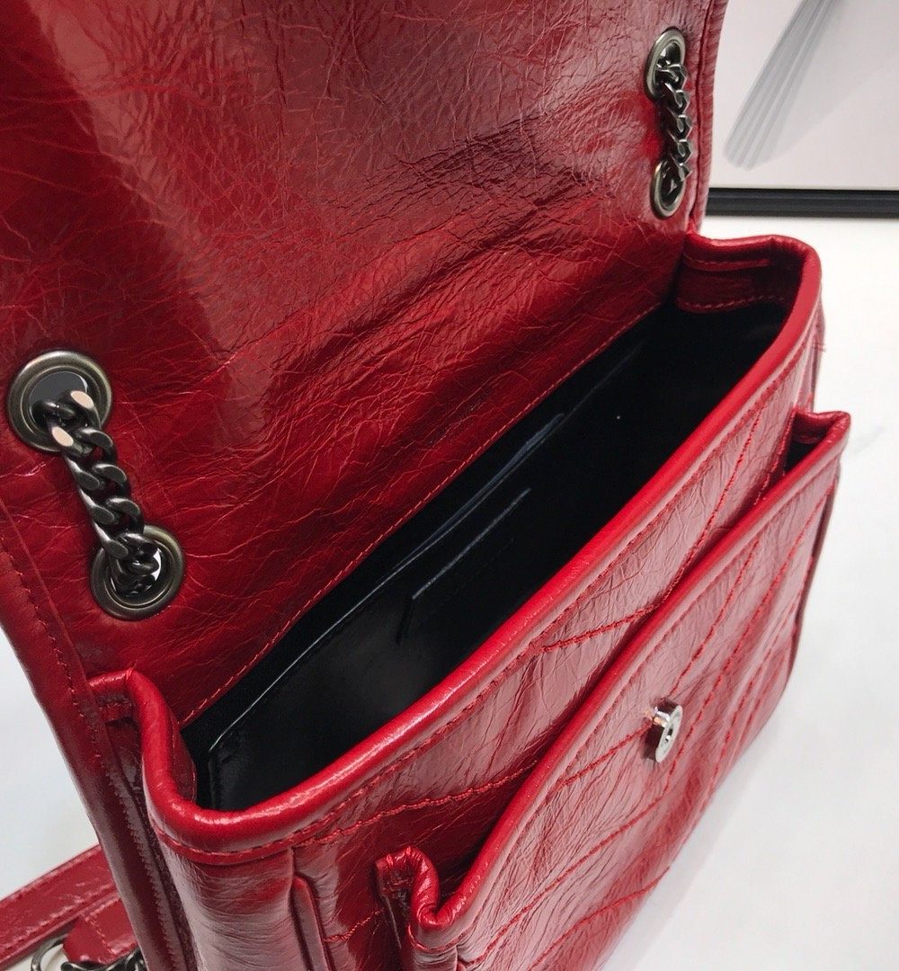 [REP 1:1] Saint Laurent Niki Baby Chain Bag In Crinkled Vintage Red For Women 8.2in/21cm YSL