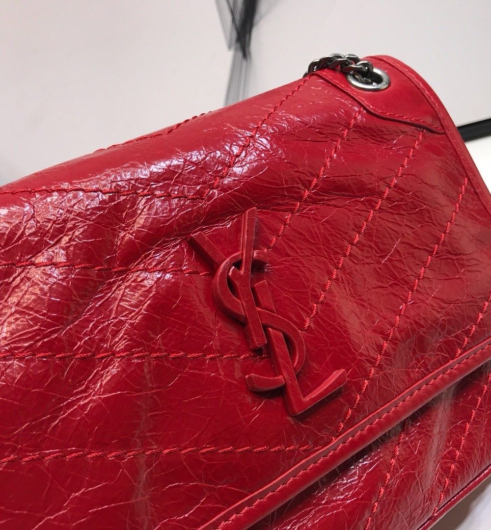 [REP 1:1] Saint Laurent Niki Baby Chain Bag In Crinkled Vintage Red For Women 8.2in/21cm YSL