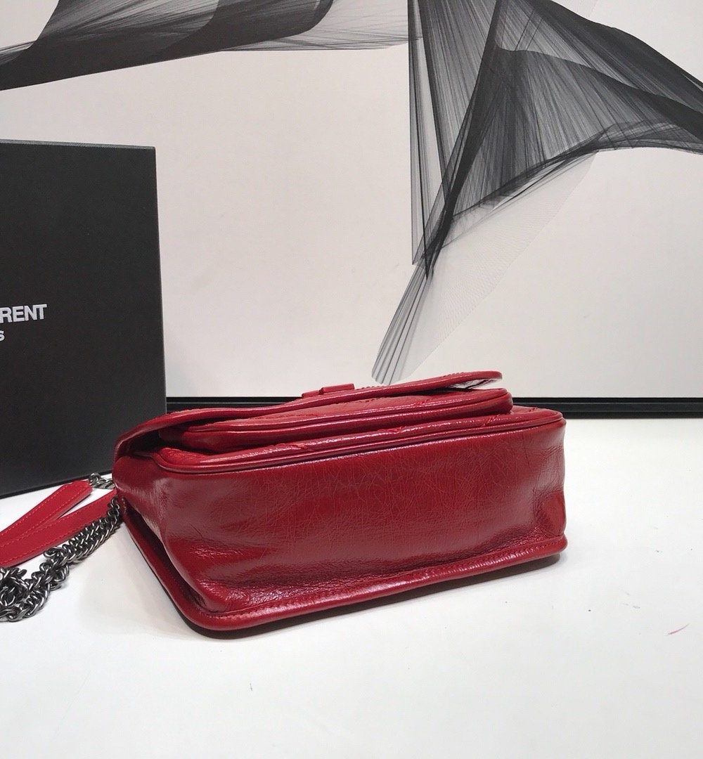 [REP 1:1] Saint Laurent Niki Baby Chain Bag In Crinkled Vintage Red For Women 8.2in/21cm YSL