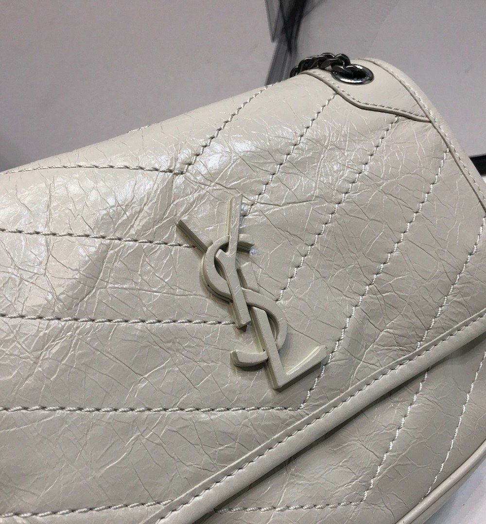 [REP 1:1] Saint Laurent Niki Baby Chain Bag In Crinkled Vintage White For Women 8.2in/21cm YSL 6331600EN049207