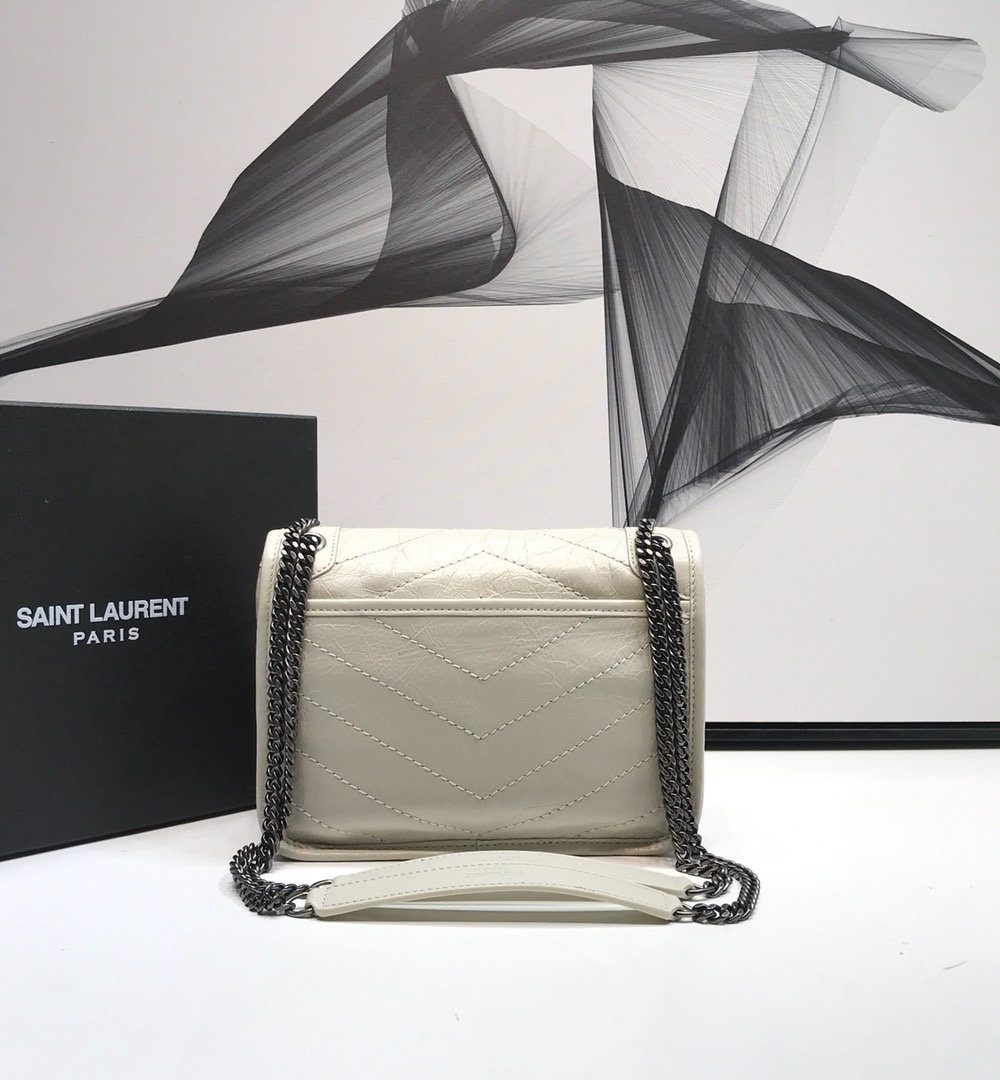 [REP 1:1] Saint Laurent Niki Baby Chain Bag In Crinkled Vintage White For Women 8.2in/21cm YSL 6331600EN049207