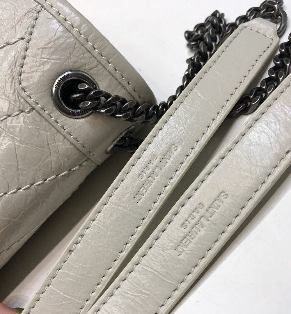 [REP 1:1] Saint Laurent Niki Baby Chain Bag In Crinkled Vintage White For Women 8.2in/21cm YSL 6331600EN049207