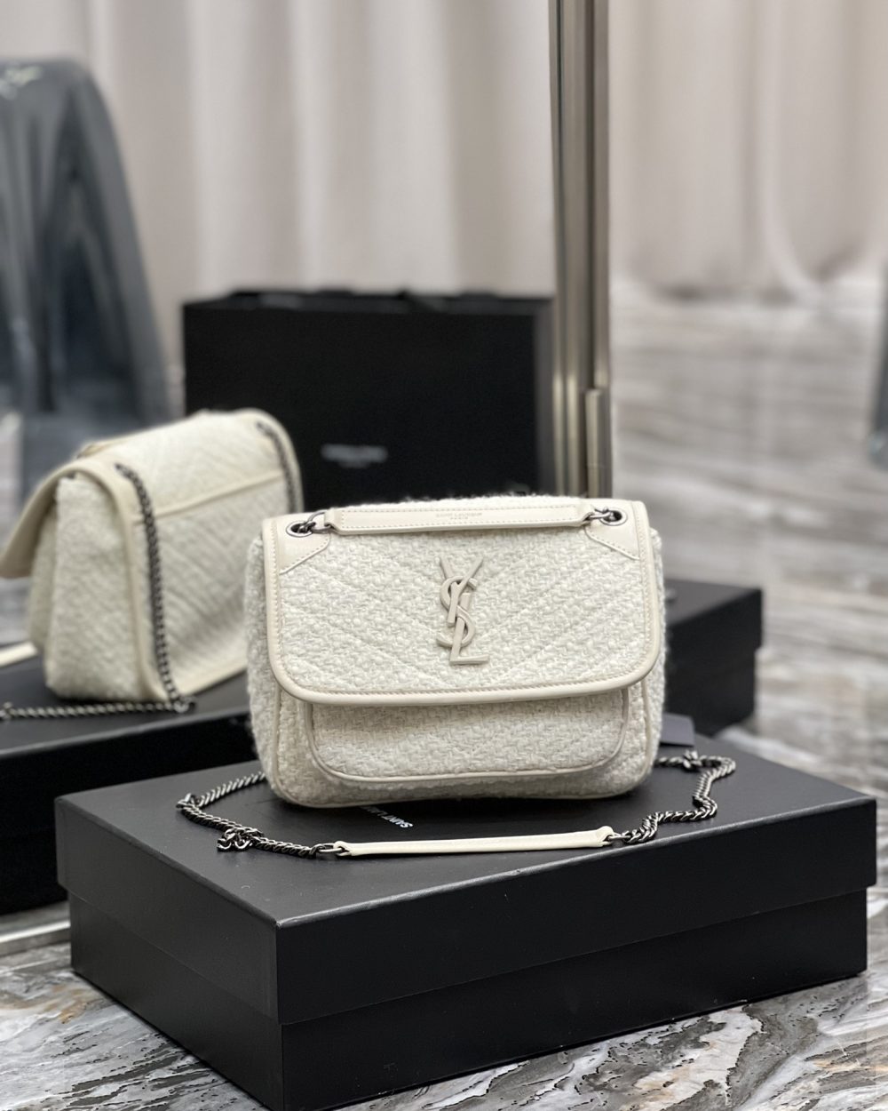 [REP 1:1] Saint Laurent Niki Baby Chain Bag White For Women, Women's Bags 8.2in/21cm YSL