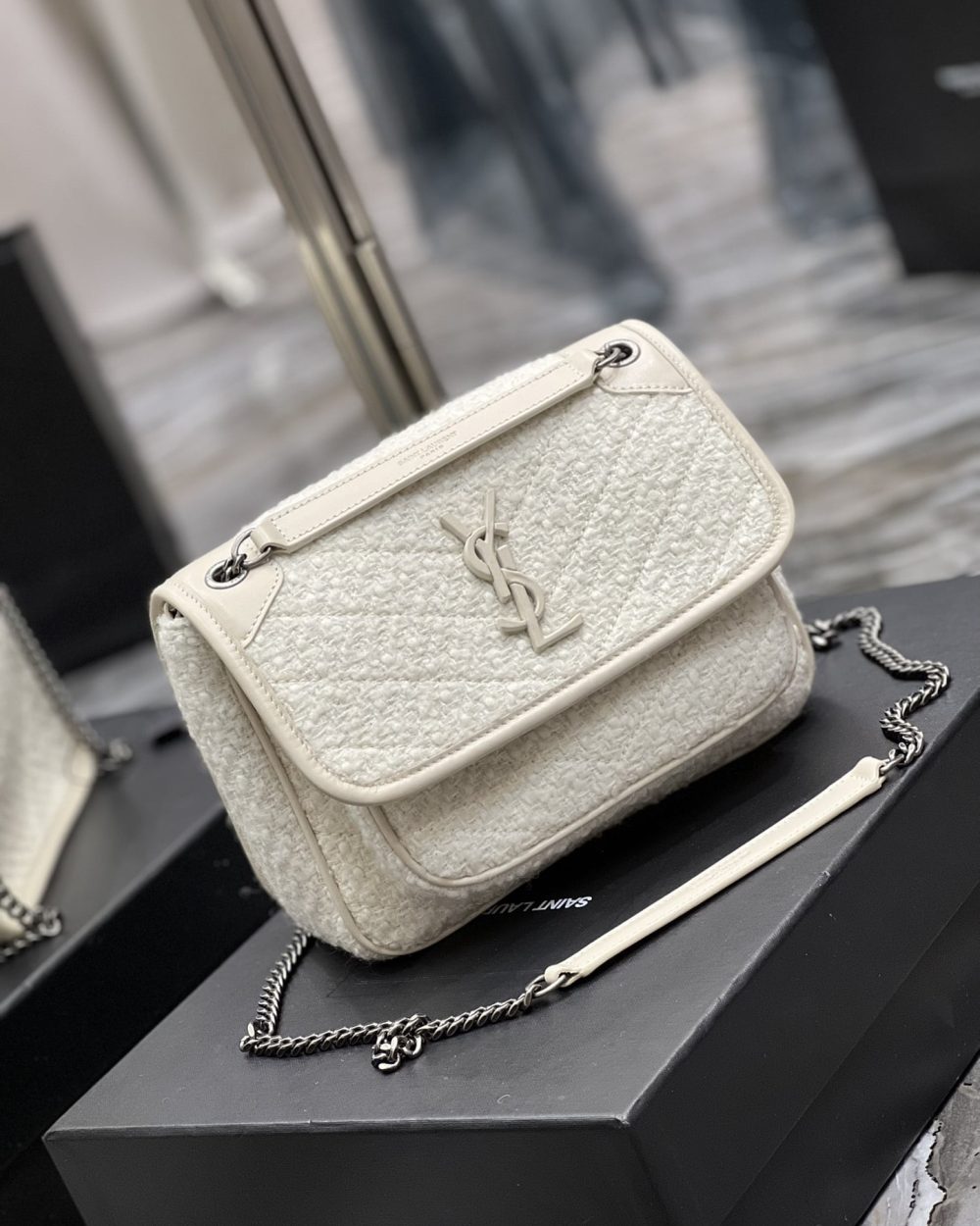[REP 1:1] Saint Laurent Niki Baby Chain Bag White For Women, Women's Bags 8.2in/21cm YSL