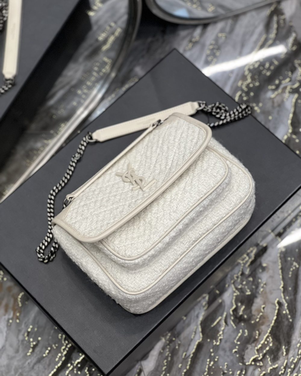 [REP 1:1] Saint Laurent Niki Baby Chain Bag White For Women, Women's Bags 8.2in/21cm YSL