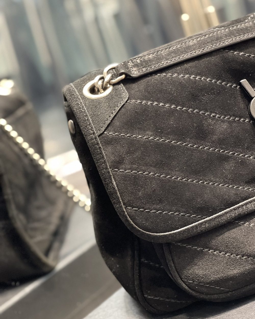 [REP 1:1] Saint Laurent Niki Medium Chain Bag Black In Crinkled With Metal Hardware For Women 11in/28cm YSL