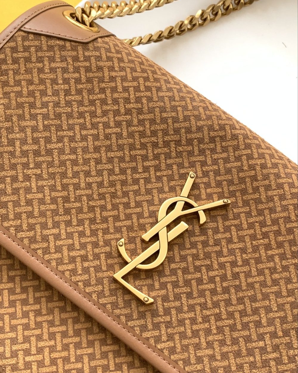 [REP 1:1] Saint Laurent Niki Medium Chain Bag Brown In Vintage Crinkled With Gold Toned Hardware For Women 11in/28cm YSL