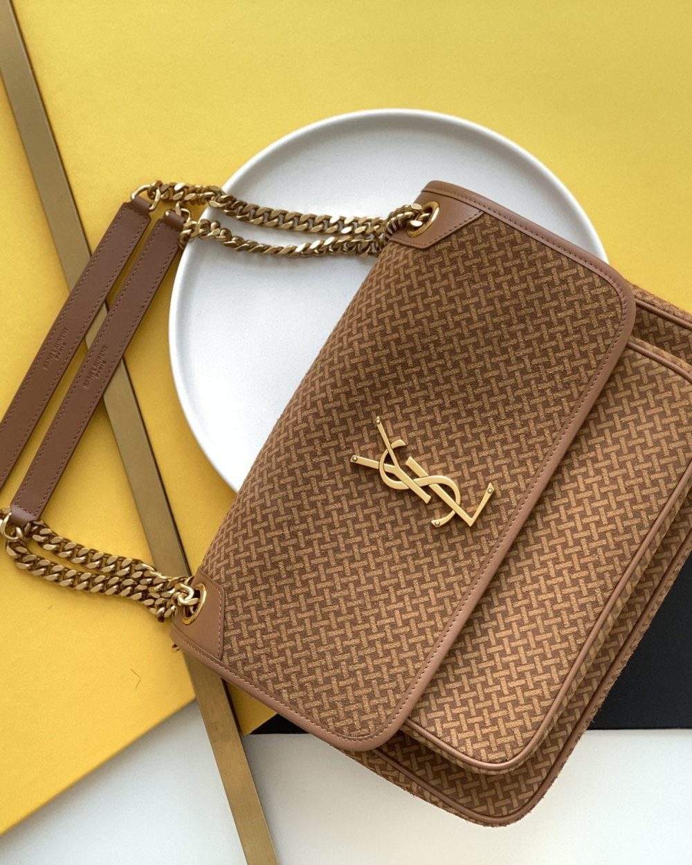 [REP 1:1] Saint Laurent Niki Medium Chain Bag Brown In Vintage Crinkled With Gold Toned Hardware For Women 11in/28cm YSL