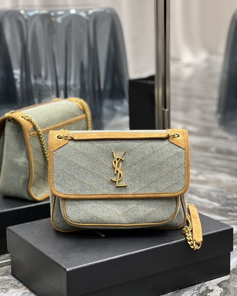 [REP 1:1] Saint Laurent Niki Medium Chain Bag In Canvas For Women 11in/28cm YSL