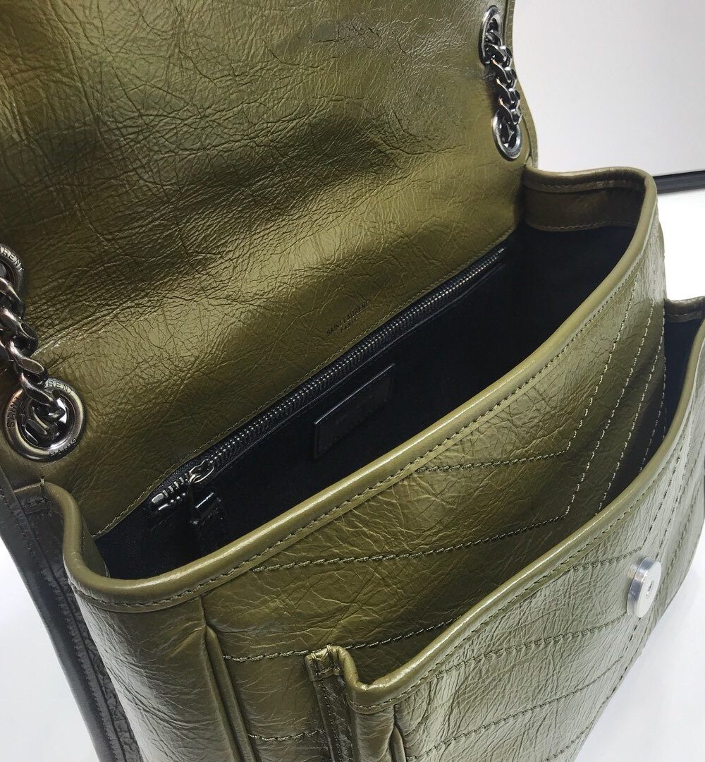 [REP 1:1] Saint Laurent Niki Medium Chain Bag In Crinkled Vintage Green For Women 11in/28cm YSL 6331581YG041229