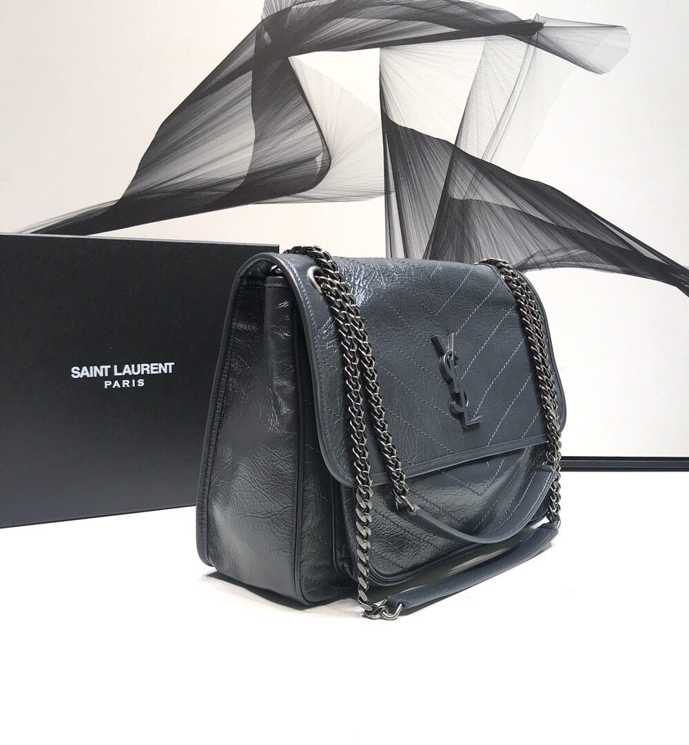 [REP 1:1] Saint Laurent Niki Medium Chain Bag In Crinkled Vintage Grey For Women 11in/28cm YSL 6331580EN041112