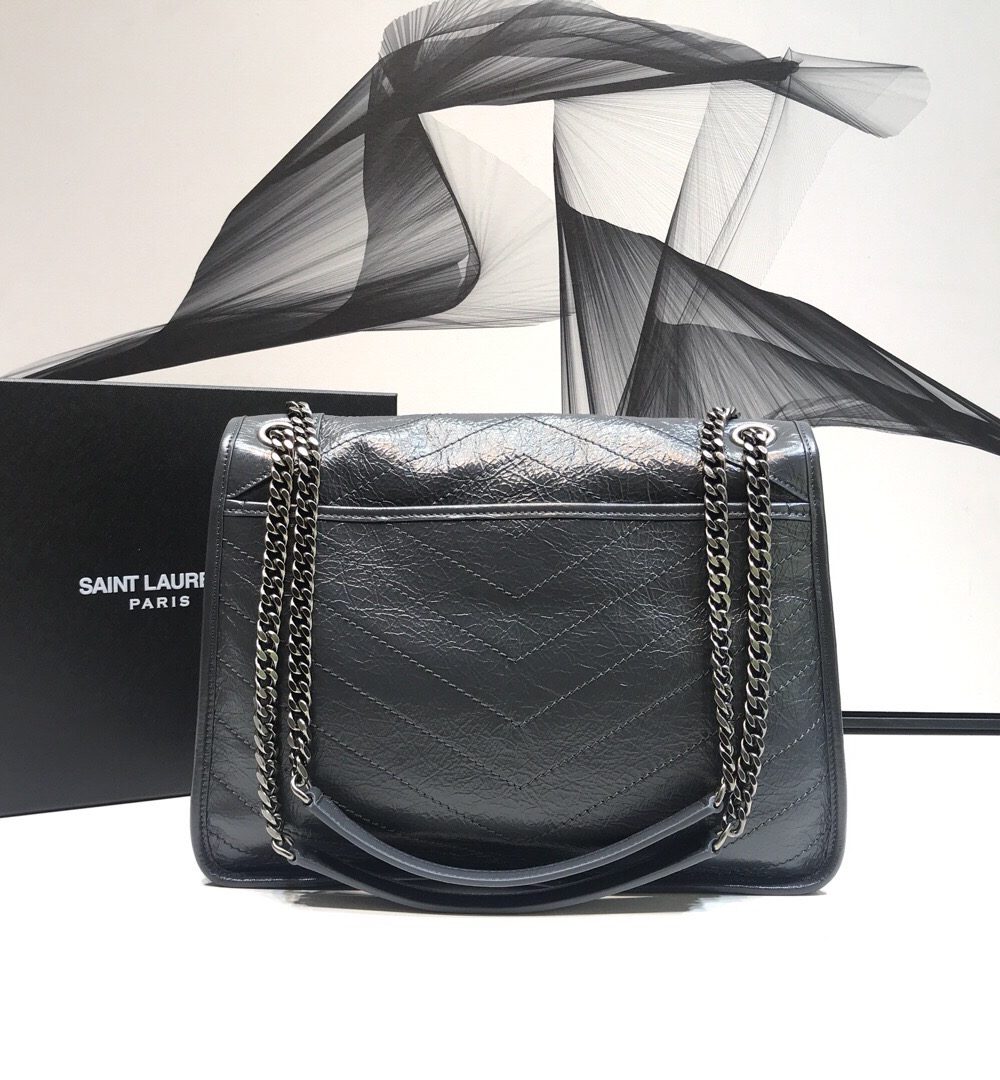 [REP 1:1] Saint Laurent Niki Medium Chain Bag In Crinkled Vintage Grey For Women 11in/28cm YSL 6331580EN041112