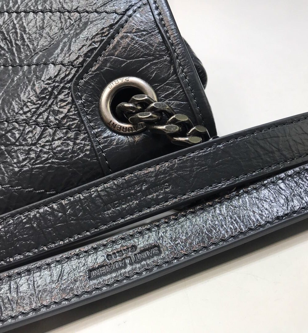 [REP 1:1] Saint Laurent Niki Medium Chain Bag In Crinkled Vintage Grey For Women 11in/28cm YSL 6331580EN041112