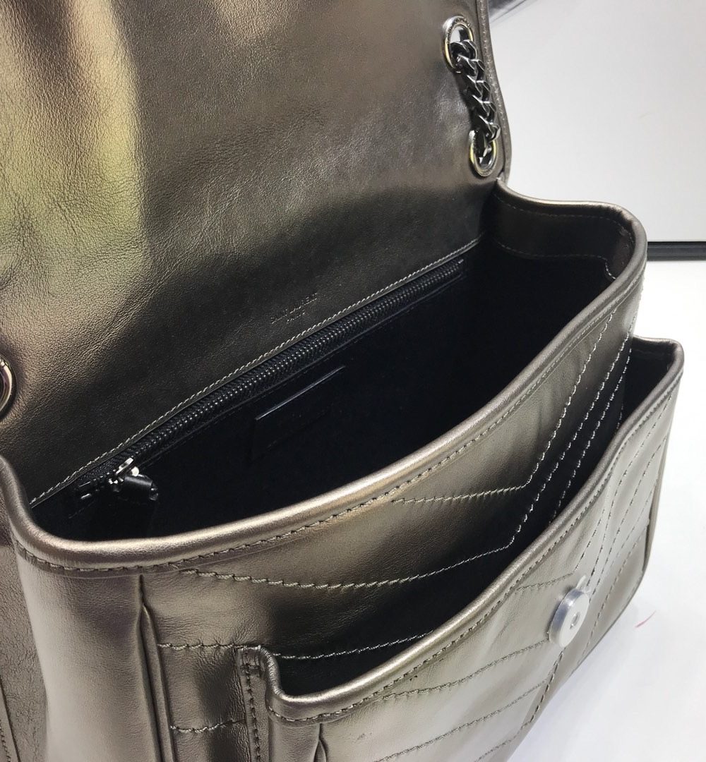 [REP 1:1] Saint Laurent Niki Medium Chain Bag In Crinkled Vintage Silver For Women 11in/28cm YSL