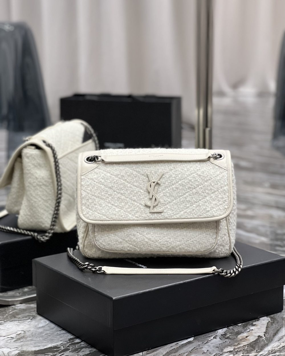 [REP 1:1] Saint Laurent Niki Medium Chain Bag White For Women, Women's Bags 11in/28cm YSL