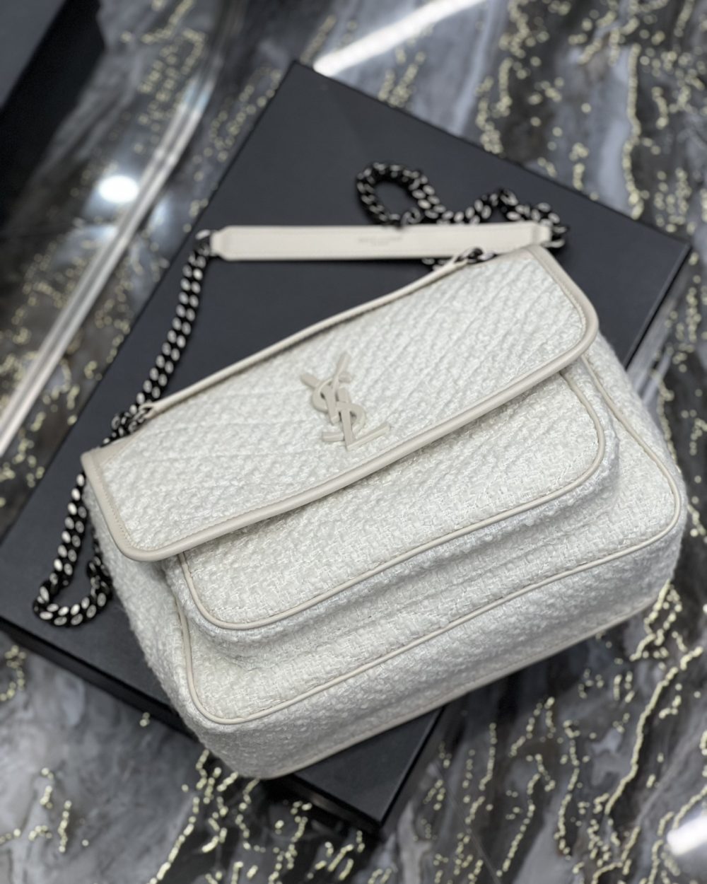[REP 1:1] Saint Laurent Niki Medium Chain Bag White For Women, Women's Bags 11in/28cm YSL