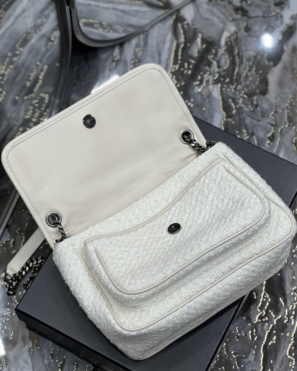 [REP 1:1] Saint Laurent Niki Medium Chain Bag White For Women, Women's Bags 11in/28cm YSL