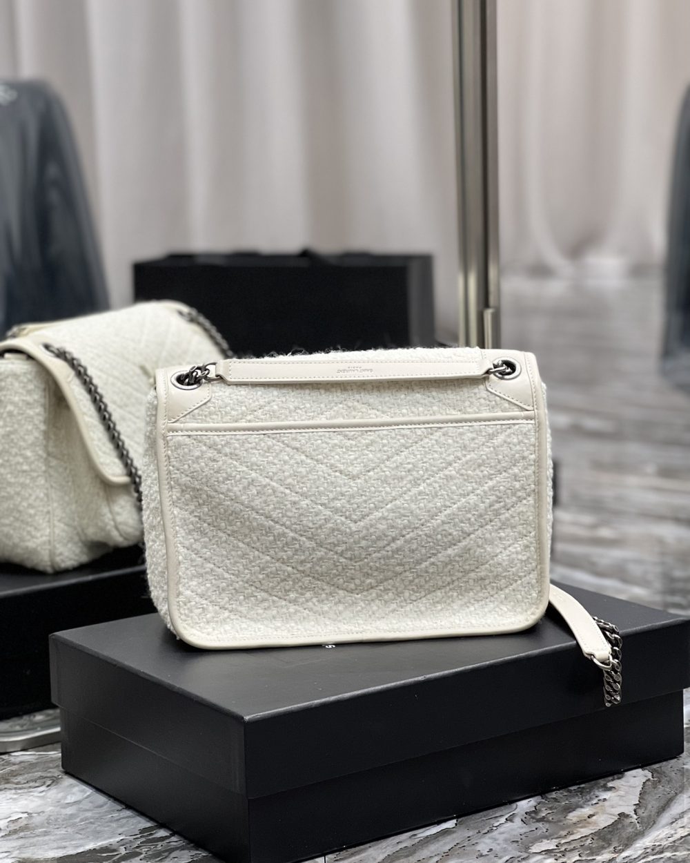 [REP 1:1] Saint Laurent Niki Medium Chain Bag White For Women, Women's Bags 11in/28cm YSL