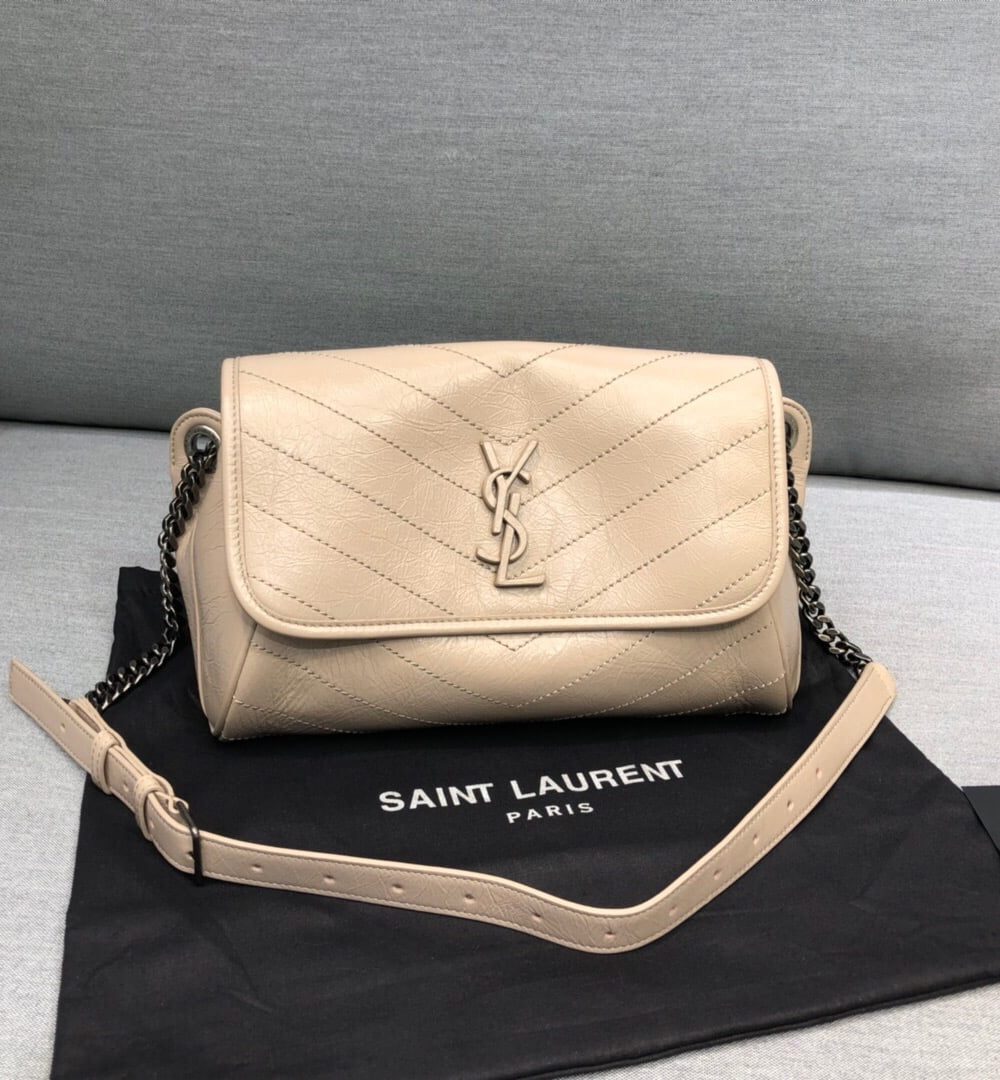 [REP 1:1] Saint Laurent Niki Medium Crinkled Shoulder Bag Beige For Women 11in/28cm YSL