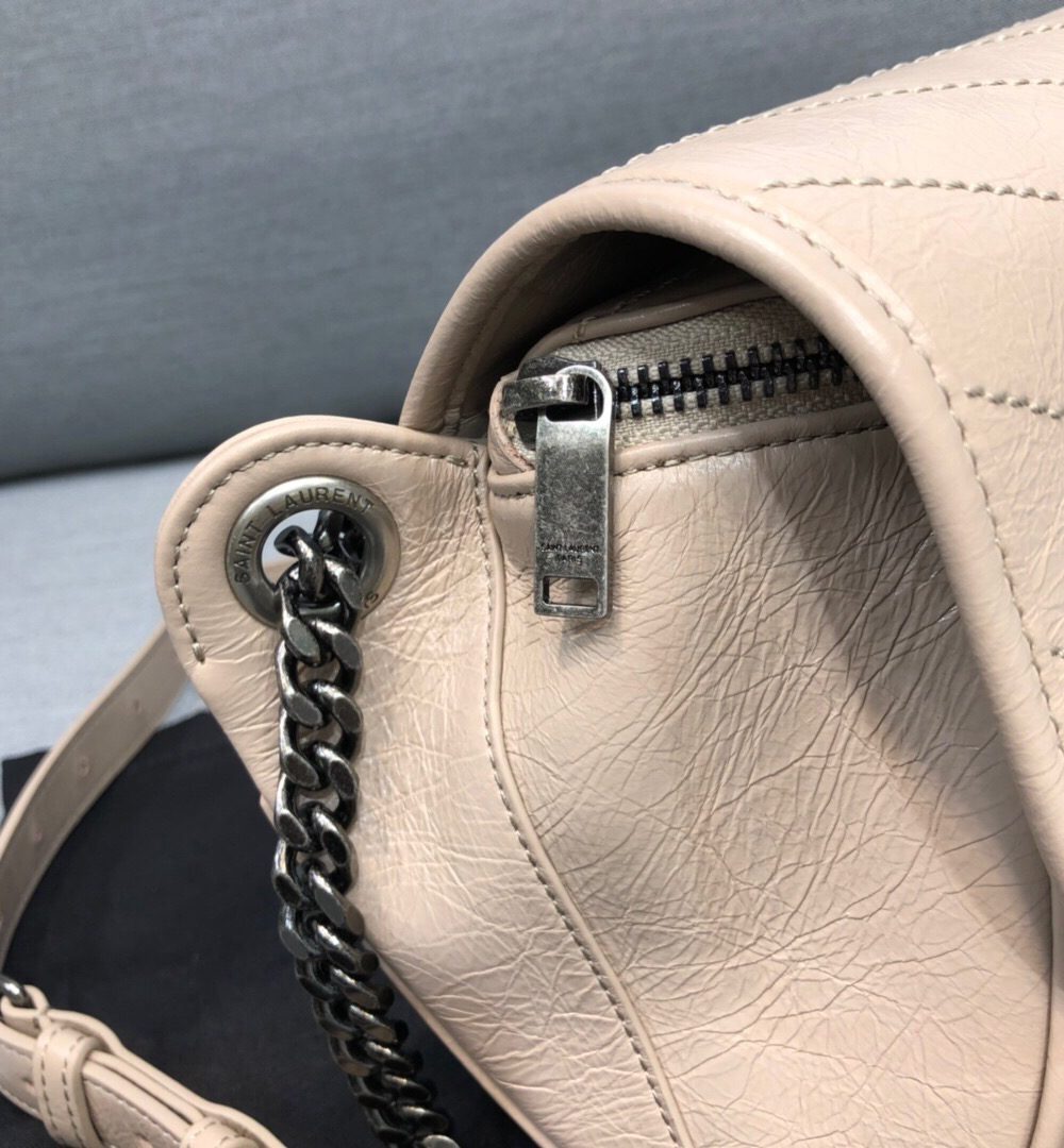 [REP 1:1] Saint Laurent Niki Medium Crinkled Shoulder Bag Beige For Women 11in/28cm YSL