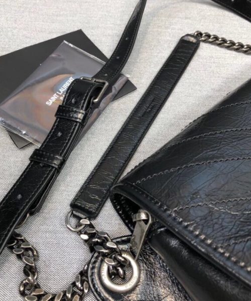 [REP 1:1] Saint Laurent Niki Medium Crinkled Shoulder Bag Black For Women 11in/28cm YSL