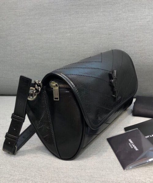 [REP 1:1] Saint Laurent Niki Medium Crinkled Shoulder Bag Black For Women 11in/28cm YSL
